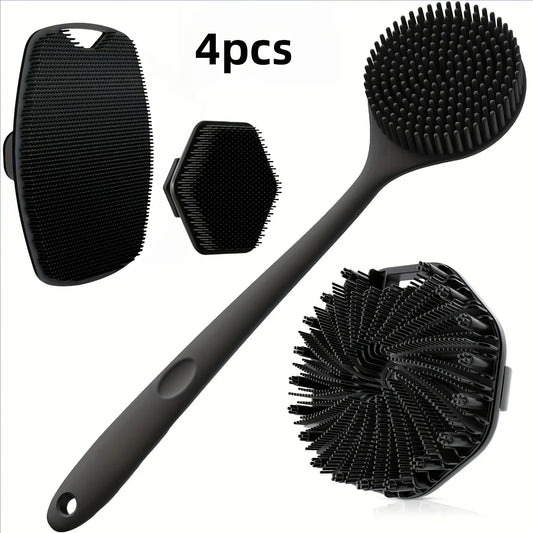4-piece bath brush set Soft silicone bath brush with non-slip handle, easy to clean and rinse, perfect for use in the bath